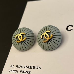 💔SOLD AUTHENTIC!! Lot Of 2 Chanel Vintage CC Buttons Pale Blue Gold 1990s R1